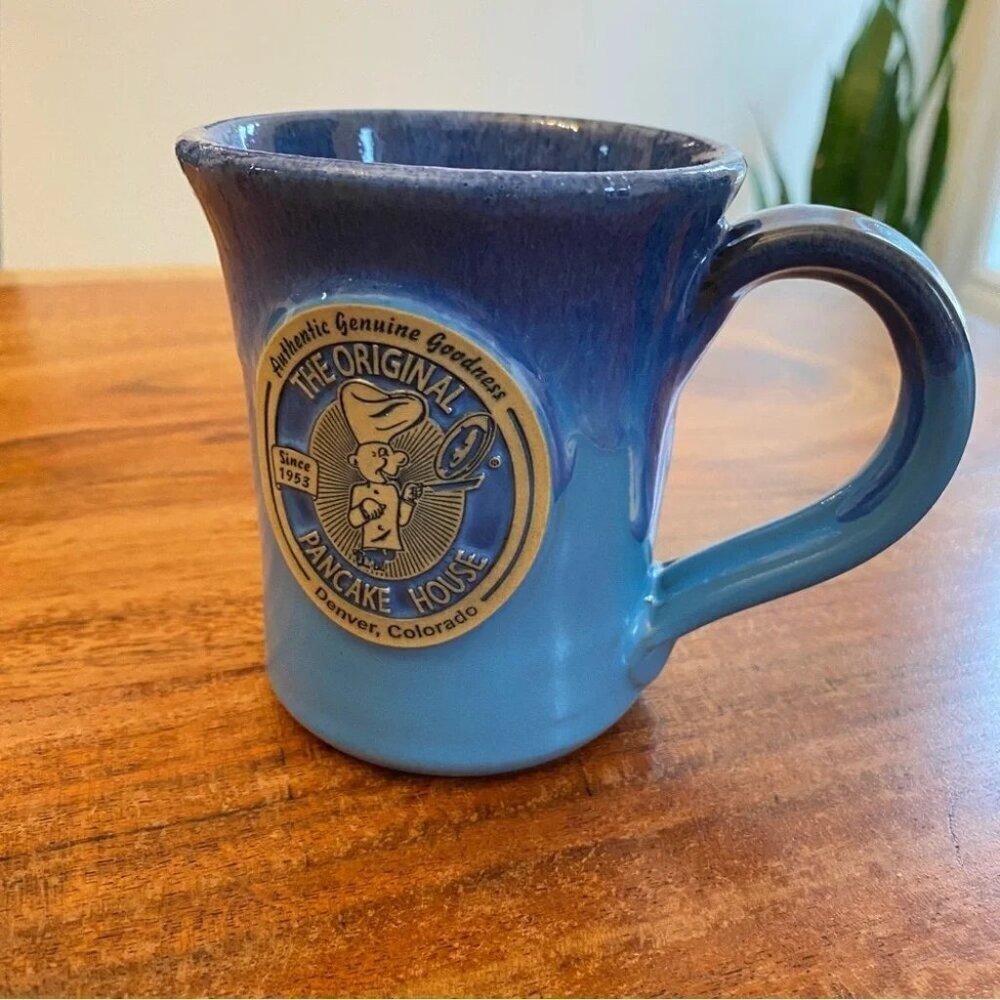 Deneen Pottery Hand Thrown Light Blue Drip Glaze The Original Pancake House Mug